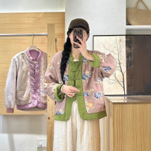 冬季新款中式国风盘扣加棉棉衣女文艺时尚宽松重工刺绣外套上衣