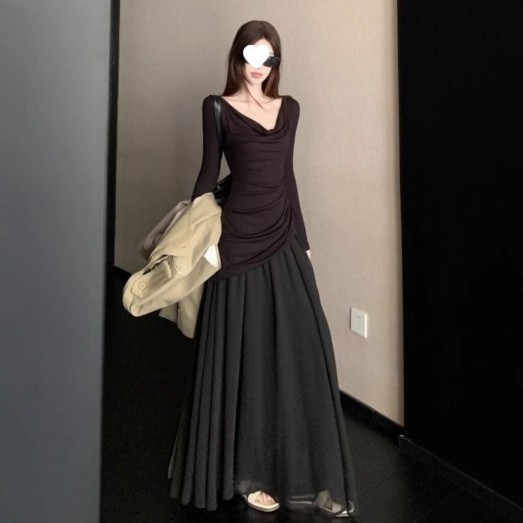 大码胖mm法式设计感拼接连衣裙女高级感气质显瘦假两件长裙200斤