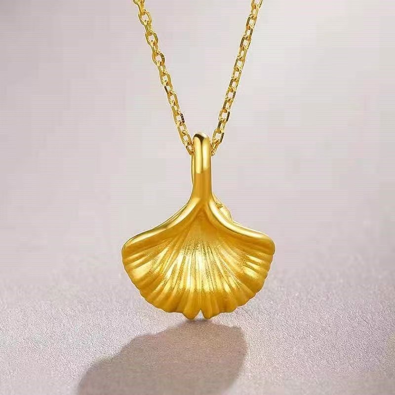 沙金饰品银杏叶吊坠女黄铜镀小众设计轻奢高级感金扇形项坠批发|undefined