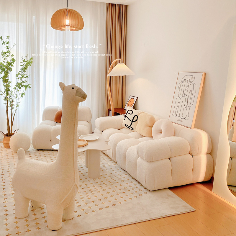 Tofu Block Lazy Sofa Living Room Set Small Apartment Furniture Cube Module Cream Ins Tatami Small Apartment 3