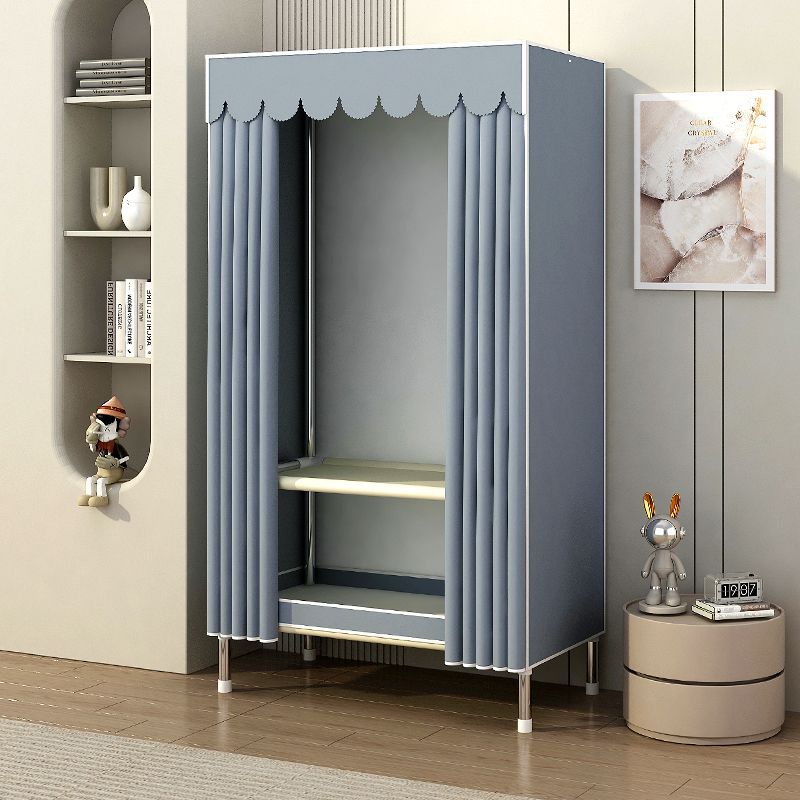 简易衣柜出租房卧室组装钢管钢架加固加粗加厚家居纯色布制衣柜