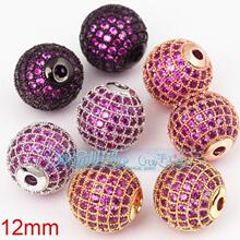 DIY饰品配件包金微镶宝镶密钻满钻球隔珠6/8/10mm 紫红色