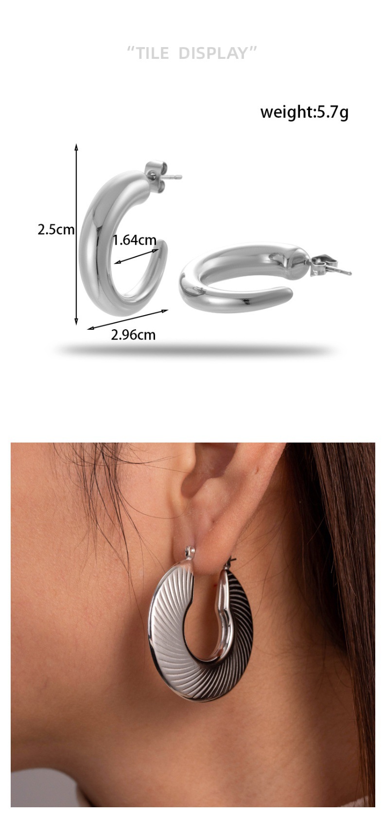 Women's Gender Threaded Round C-shaped Earrings Geometric Minimalist Stainless Steel For Women