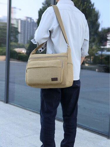 New Cross-border Convenient Canvas Men's Single Shoulder Diagonal Cross-Body Bag, Multiple Functional Labor Protection Tool Style Travel Bag