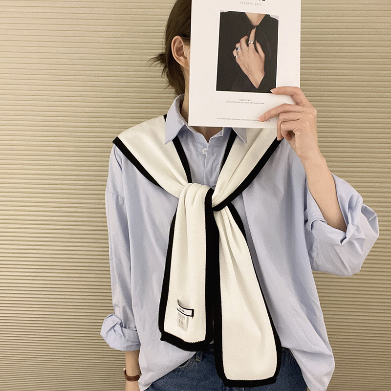 Corea del Sur dongdaemun primavera y otoño nuevo cuello protección caliente mantón de las mujeres color sólido chal punto exterior corbata bufanda