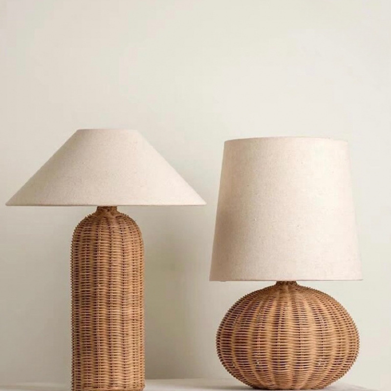 Japanese-Style Ins Bedroom Vintage Bedside Lamp Living Room Homestay Decoration Hotel Night Light Rattan Woven Atmosphere Table Lamp