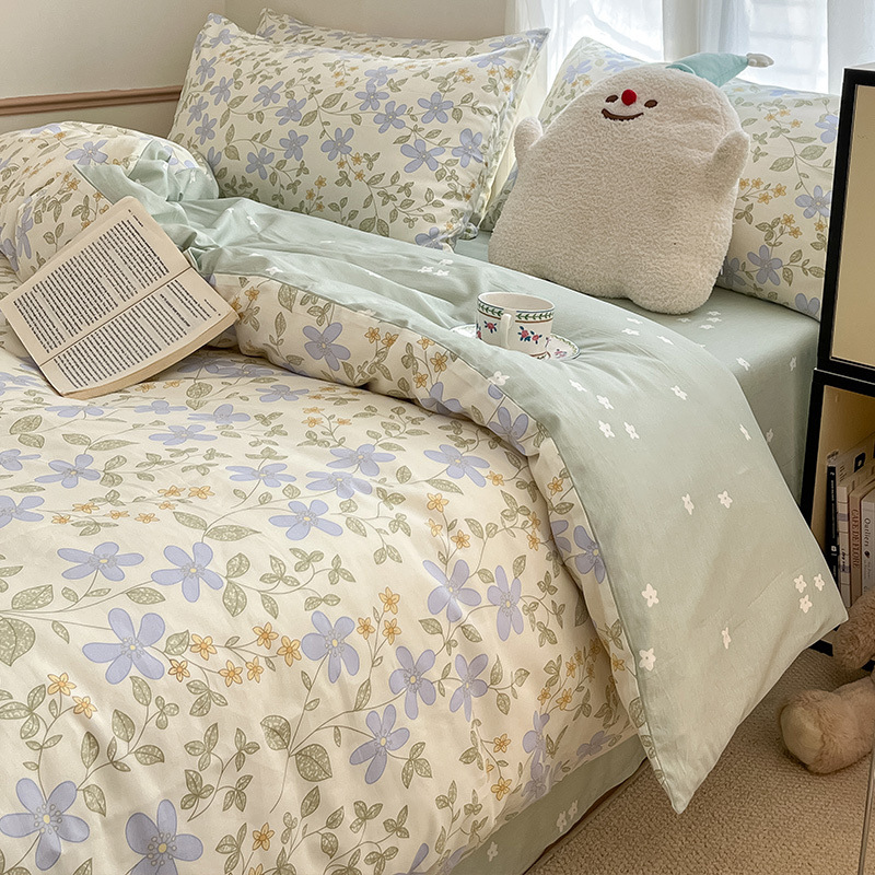 Cama de estilo pastoral de algodón de cuatro piezas de algodón puro invierno 2024 sábanas nuevas fundas de edredón sábana ropa de cama de dormitorio