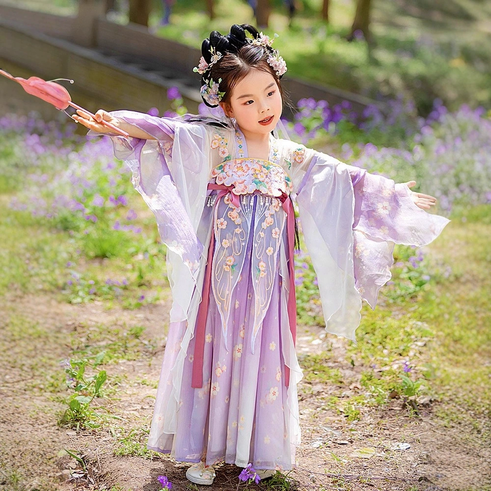 Новинки весны и осени: ультра-сказочное ханьфу для девочек, детское традиционное китайское платье принцессы с элегантным дизайном, платье для выступлений, оптом.