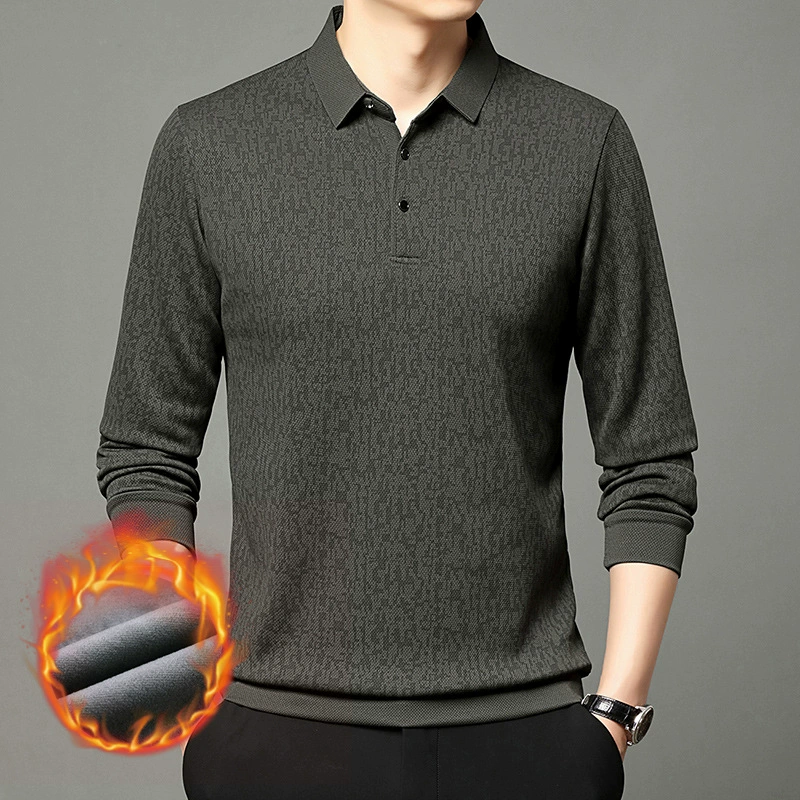 2024 плюшевая рубашка поло мужские осенние и зимние мужчины среднего возраста бизнес повседневная мода с отворотом с длинными рукавами