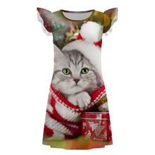 外贸童装夏季跨境新款女童裙子卡通印花简约舒适圆领飞飞袖连衣裙