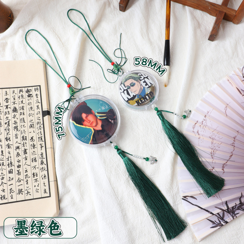 古风圆形吧唧流苏玉佩盒58mm75mm徽章透明外带收纳展示挂件亚克力|undefined