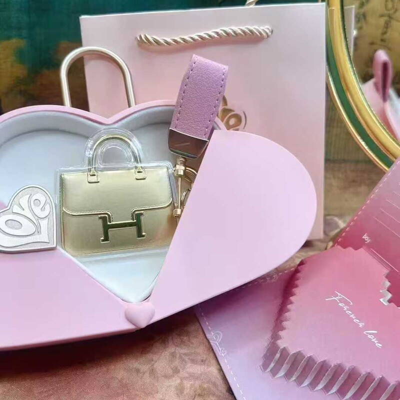 Gold Designer Bag Chinese Valentine's Day Set Gift Lv Hermès Bag Mobile Phone Pendant Keychain Rose Ornaments