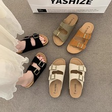软底博肯拖鞋女夏季外穿2024新款复古厚底勃肯鞋软木真皮沙滩凉鞋