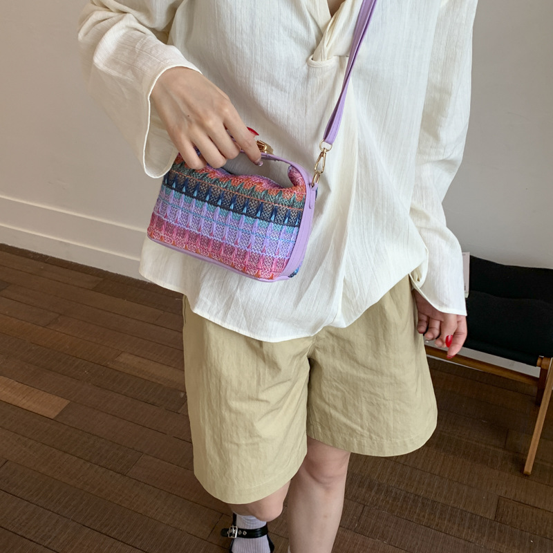 Straw Knitted Handbag Small Square Shoulder Bag With Clasp Casual Versatile Women's Luggage_voghion.com