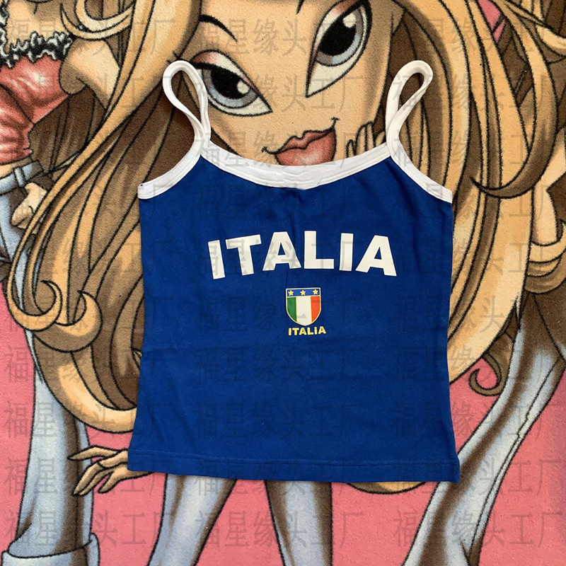 New European and American hot girl Street fashion sling letter print navel slim vest top for women ins fashion summer