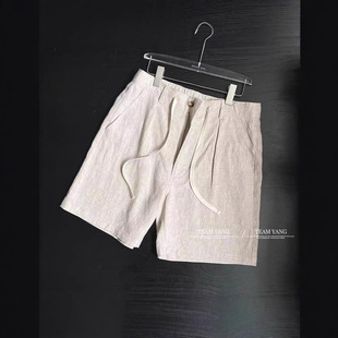 Summer Vacation Series Full Score Linen Raw Hemp Color Casual Pants Men's Retro Old Money Accent Relaxed Shorts