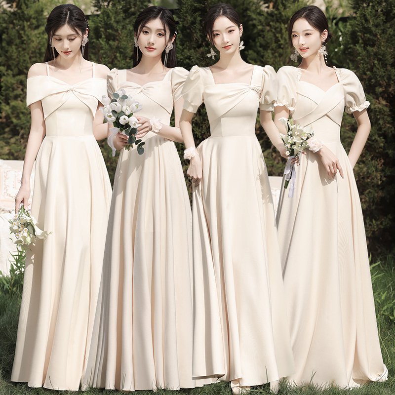 Bridesmaid Dresses 2026 New Style Champagne Color Niche Design That Can Be Worn Casually, Stunning Satin Gown for the Sister Group, Women's Evening Dress Bridesmaid Dresses 2026 New Style Champagne Color Niche Design That Can Be Worn Casually, Stunning Satin Gown for the Sister Group, Women's Evening Dress