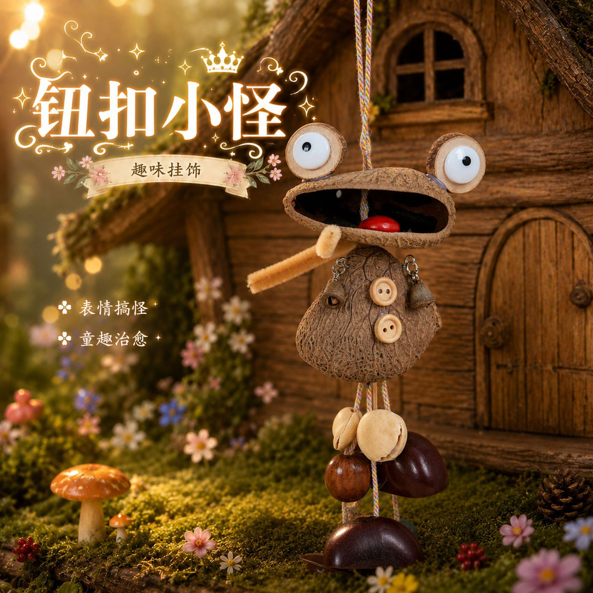 New Chinese-style fruit shell doll car hanging wind chime, fruit shell ornament, bag charm, Yunnan-style gift for women, handmade DIY