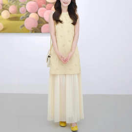 NORA STUDIO定制重工蝴蝶结钉珠小香风假两件连衣裙女夏无袖裙