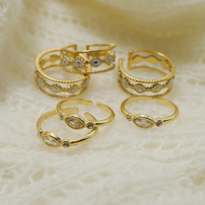 1 Piece Quantity Daily Occasion Wholesale Jewelry Fashion Eye 304 Stainless Steel Artificial Gemstones 18K Gold Plated Plating Inlay Open Ring