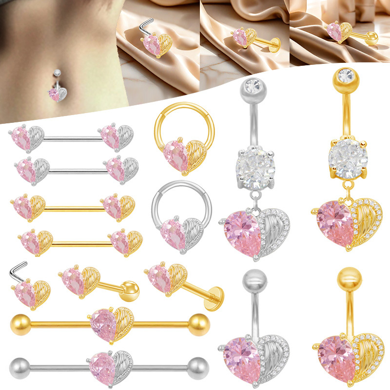 Piercing de nombril cœur avec zircone rose style esthétique_voghion.com