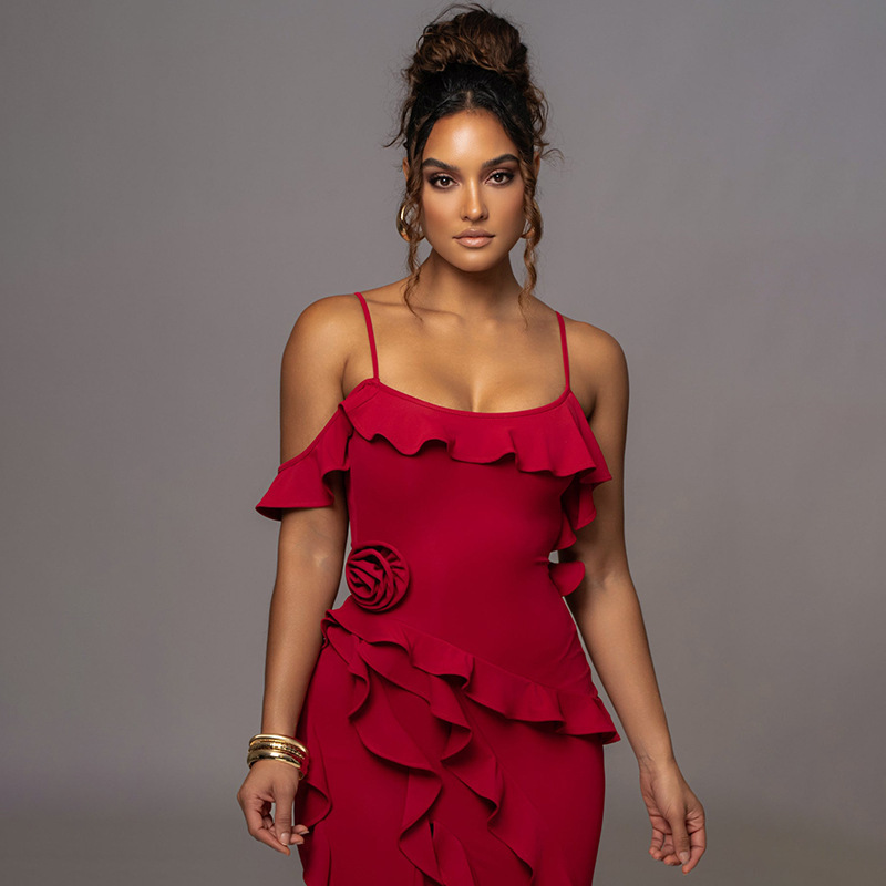 Women's Clothing new sexy fashion solid color backless slit splicing suspender long skirt_senzul.com