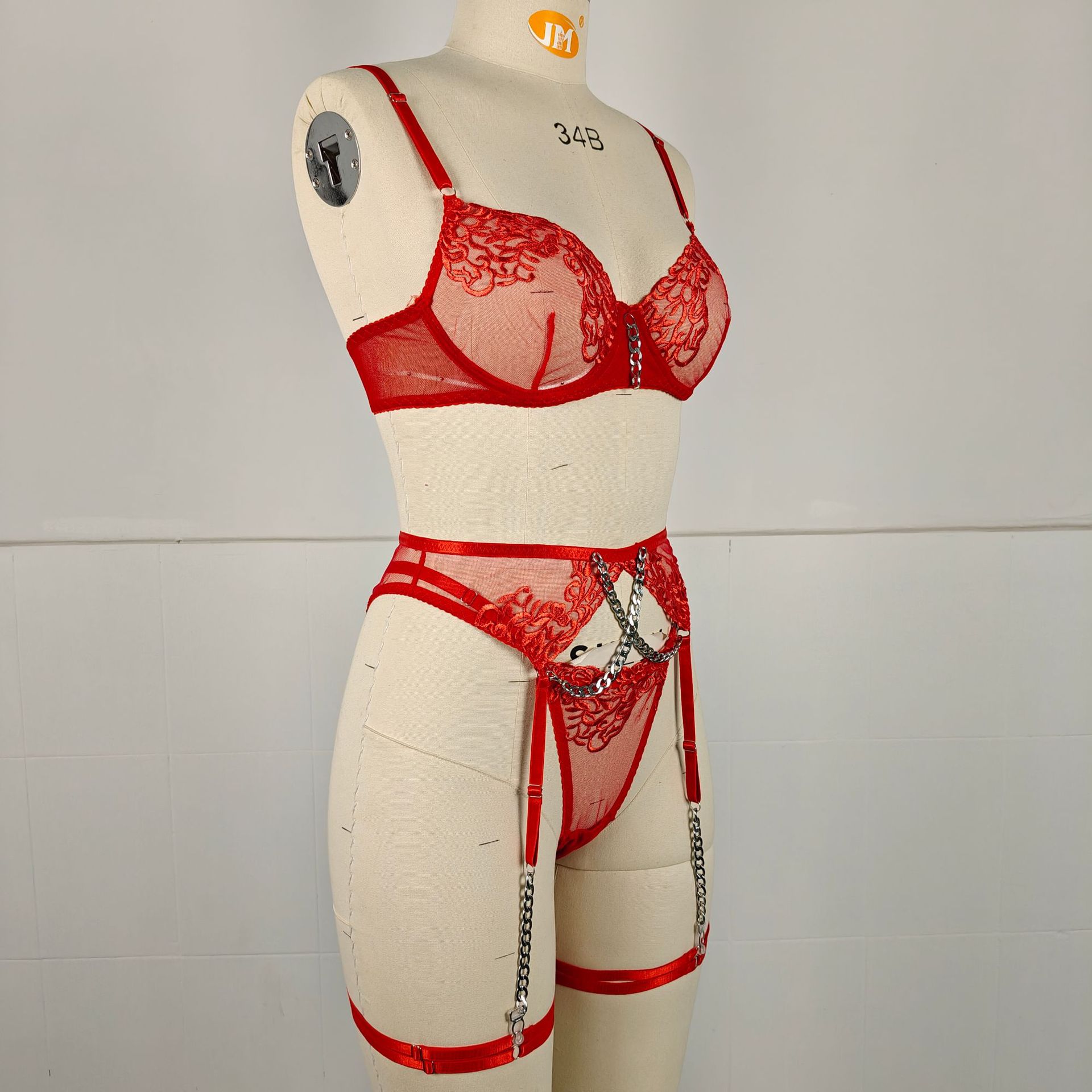 Women's Sexy Solid Color Stainless Steel Flower & Leaf Jewelry Indoor Home Sheer Bra Low Waist See-Through Sexy Lingerie display picture 6