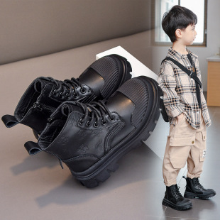 Boys' Boots 2025 New Autumn and Winter Fleece-Lined Medium and Large Kidsren's Boots Casual Soft Sole Toe Boys' Single Boots