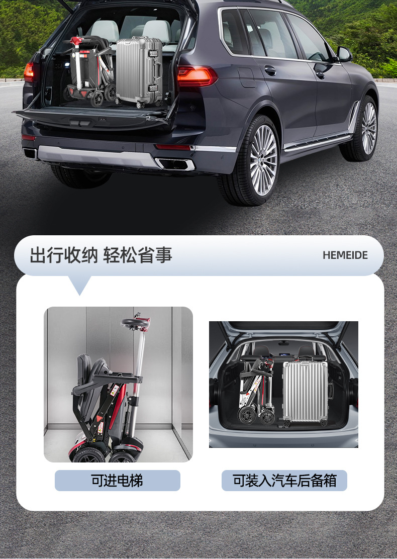 Cross-Border Mobility Scooter for the Elderly and Disabled, Four-Wheel Electric Scooter, Foldable Small Lithium Battery Scooter