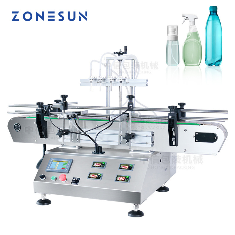 ZONESUN桌面全自动4头磁力泵灌装机精油消毒液果汁饮料牛奶罐装机