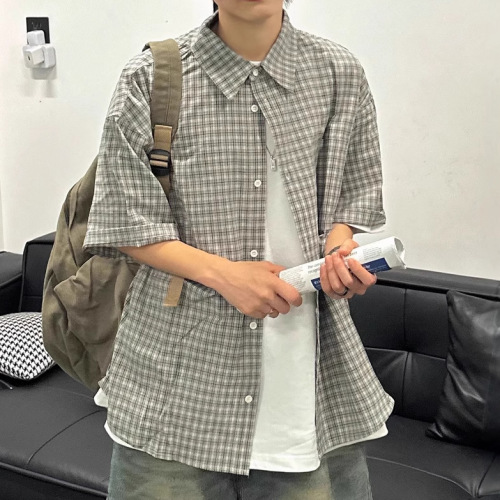 Summer Japanese Trend Loose Casual Shirt American Retro Striped Collar Short-Sleeve Blouse