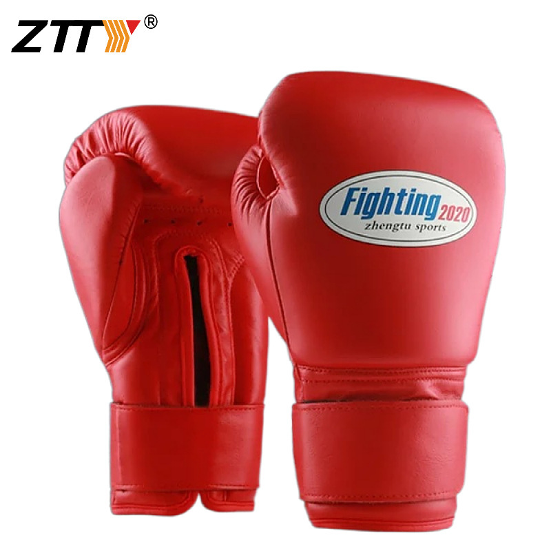 Guantes de boxeo ZTTY, guantes de piel de vaca, forro de látex, entrenamiento profesional, guantes, sacos de arena, protección de guantes