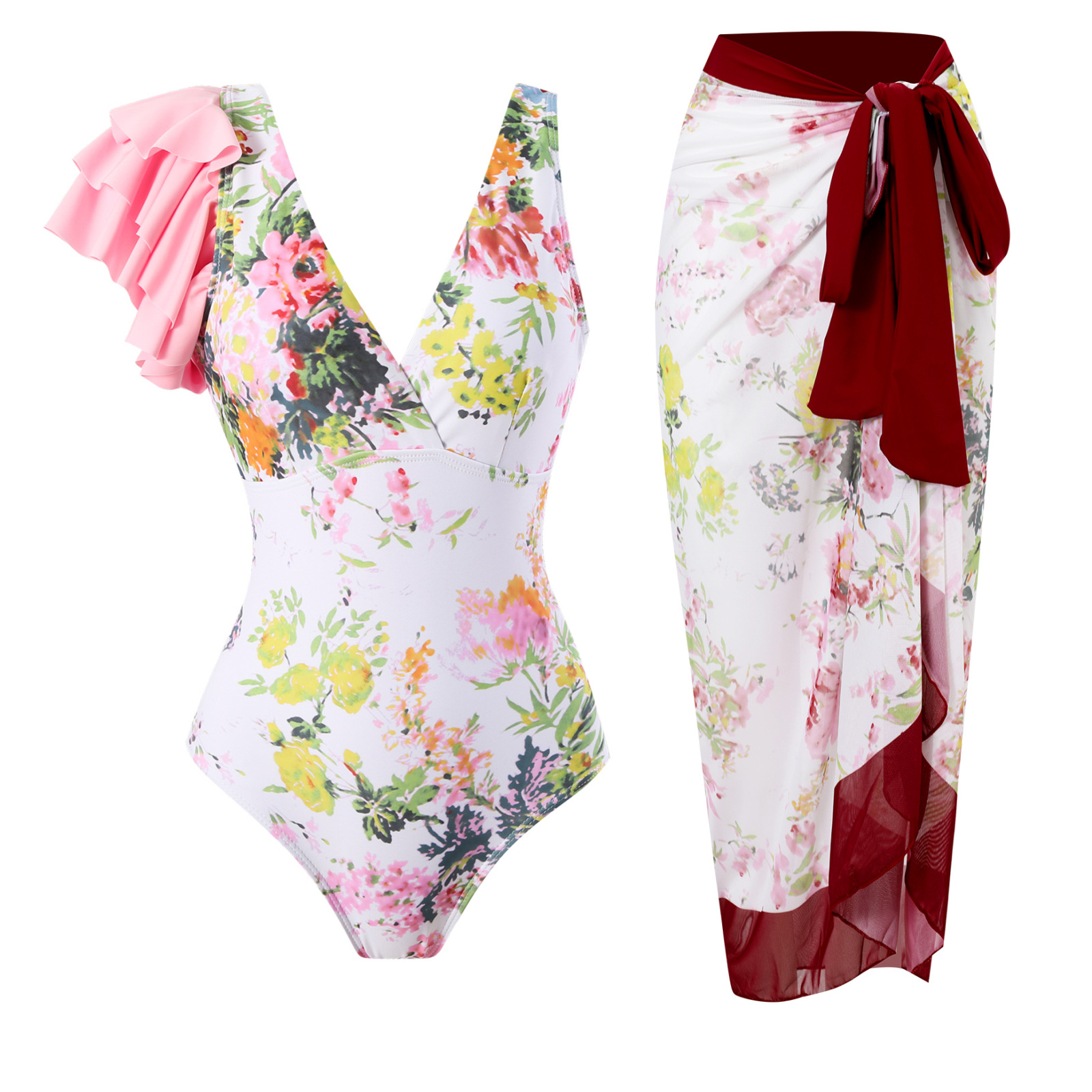 Y105 pink wine red skirt set
