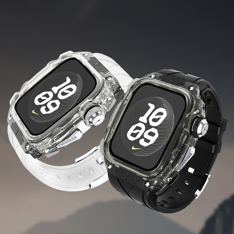 Suitable for Apple Integrated Watch Strap Iwatchs110 Generation Transparent Pc Case Silicone Watch Strap 46mm Color Matching Cross-Border