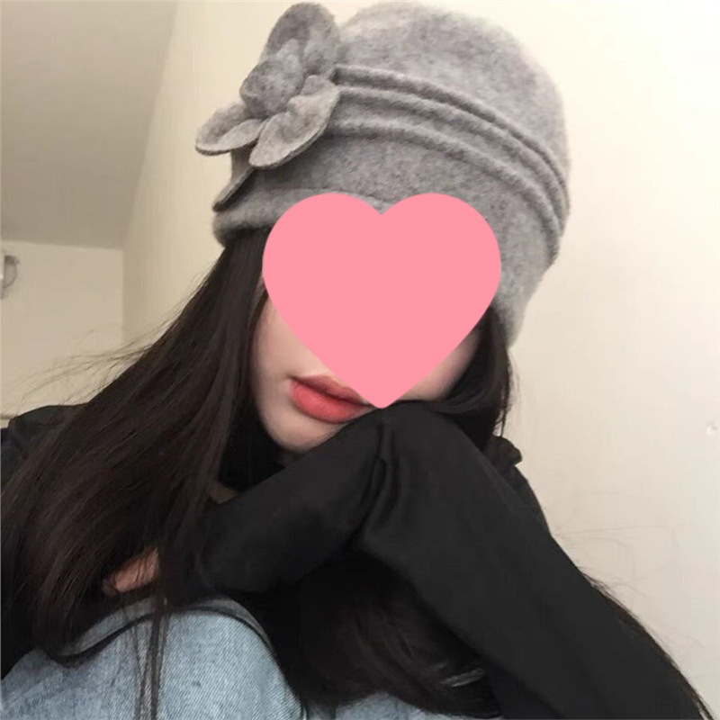 含羊毛毛线帽复古时尚玫瑰花刺绣护耳保暖冷帽小众y2k渔夫帽子女