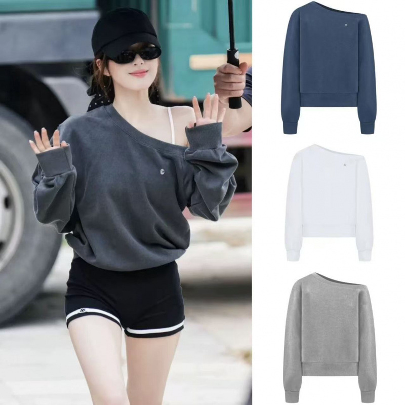 Korean Niche Letterfrommoon Zhao Lusi Same Style Small Label Off-Shoulder Loose Casual Sweatshirt for Women Trendy