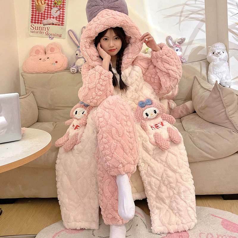 Хеллоkitty, милая стеганая зимняя на bathrobe, теплая кофта капюшон, мультяшный пижама, набор