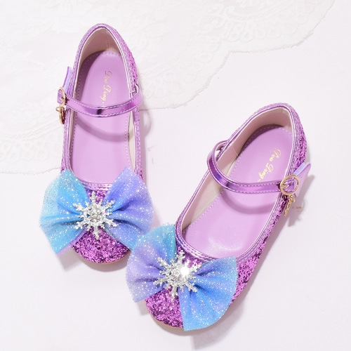 Children's Princess Shoes White Crystal Shoes Baby Single Shoes Spring and Autumn Season Girls' Leather Shoes New Soft Sole Elsa Shoes