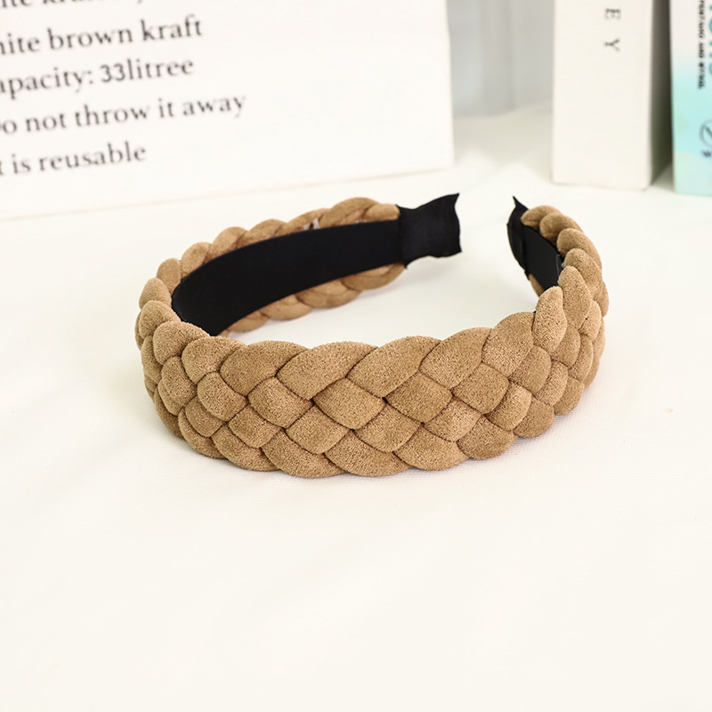 European And American New Style Solid Color Braided Wide Brim Press Hair Wash Headband Wholesale display picture 8