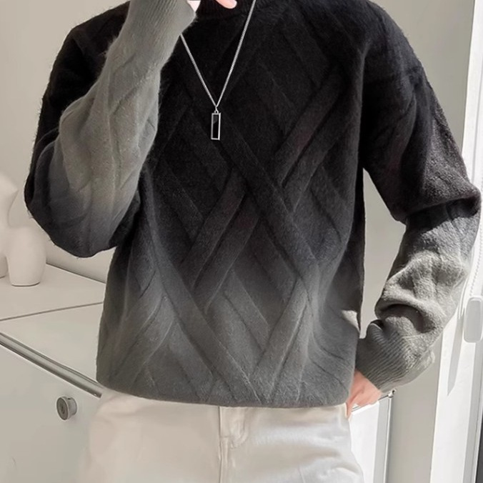 Versión coreana otoño e invierno casual retro degradado cuello redondo jersey suéter suelto de moda para hombres suéter de punto