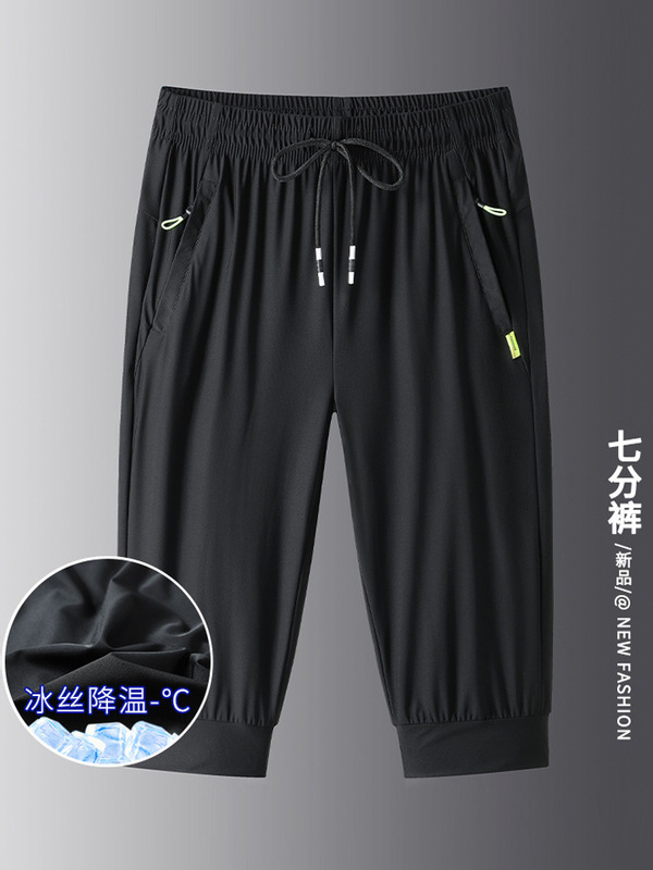 Summer Casual Pants Capri Pants Men's Quick-drying Medium Pants Sports Pants Ice Silk Plus Large Size 7 Pants Men's in stock Pants