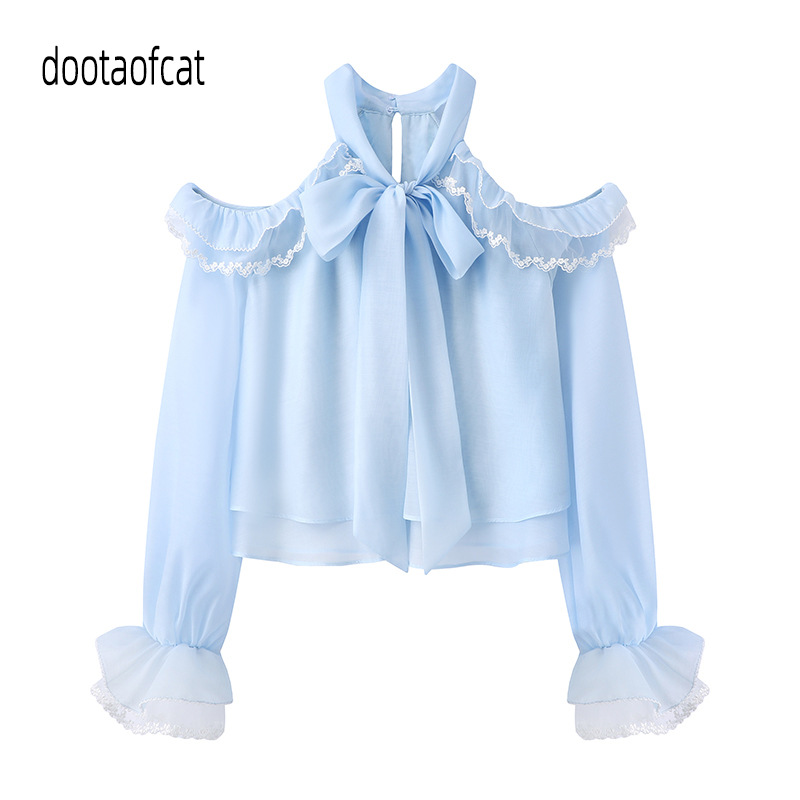 Spring lace shirt with bow