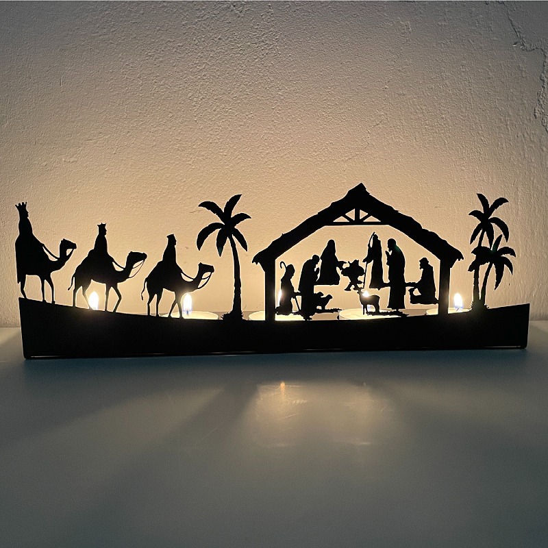 Cruz de la frontera de Navidad decoración de hierro forjado candelabro nacimiento escena artesanía decoración regalo titular de la lámpara