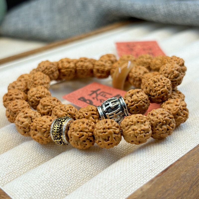 Tree King Little King Kong Bodhi Handstring Men's and Women's Double Circle Primary Color King Kong Bodhi Zi Wen Play Buddha Bead Plate Play Handheld