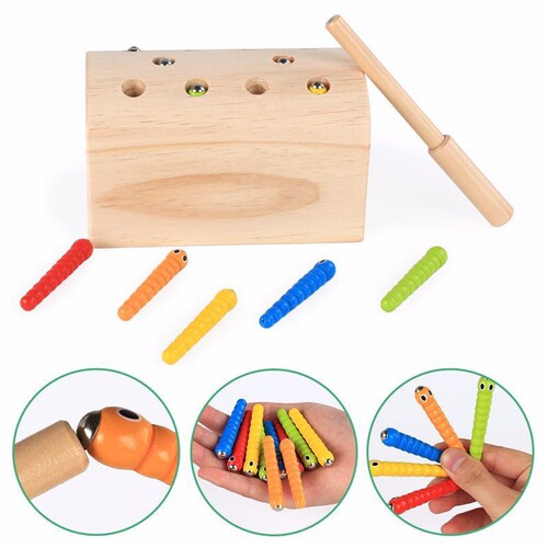 Children's early education wooden magnetic bug catching game for babies, hand-eye coordination, parent-child intellectual development, desktop interactive bug catching toy