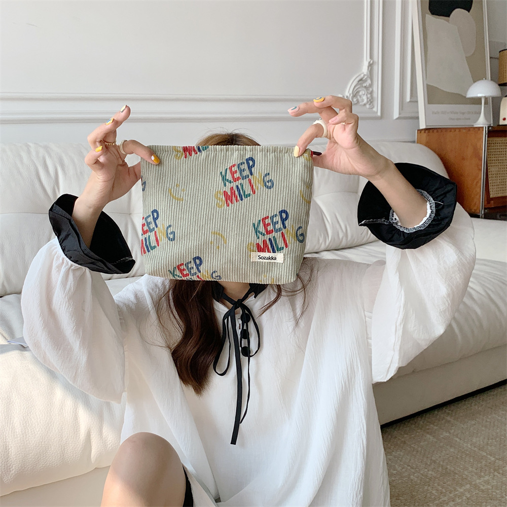 38181 New 2023 Corduroy cosmetic Bag, Letter smiley face storage, washroom clutch, Mobile phone wallet, Pen case undefined