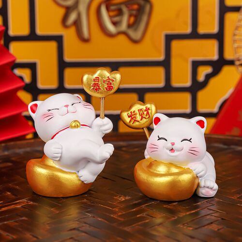Lucky Cat Spring Ornaments Cute Mini Lucky Cat Resin Desktop Decorative Ornaments Festive Gifts Car Ornaments