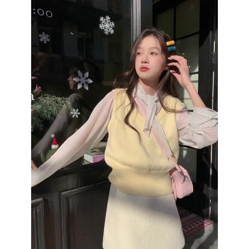 Korean Sweet Stacked Knitted Vest for Women 2024 Spring New Preppy Style Outer Sweater ins
