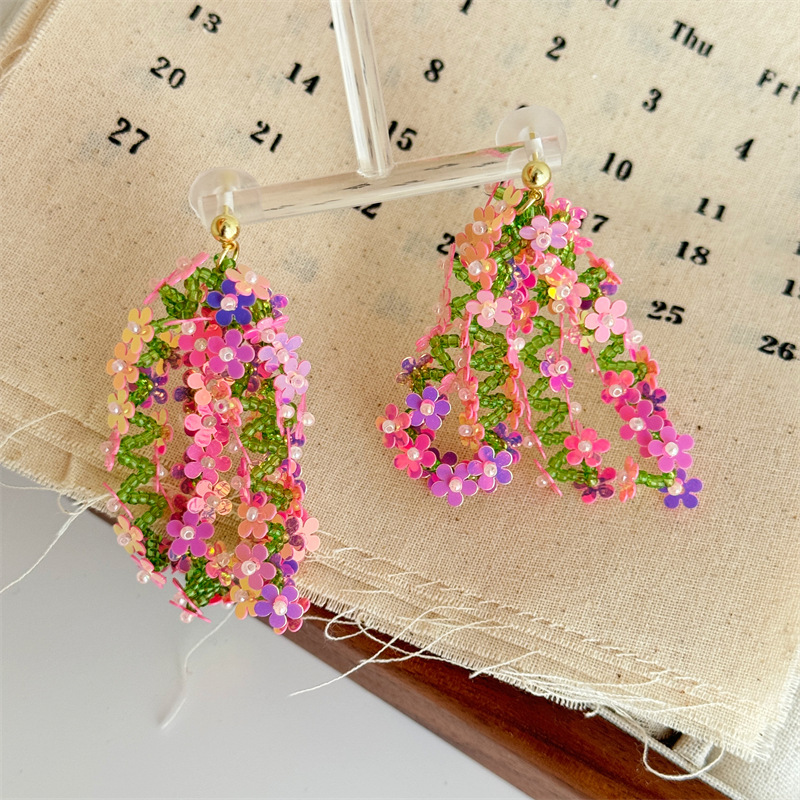 25g Weight Silver Ear Needle Material Drop Earrings Classification 1 Pair Quantity Holiday, Daily Occasion PVC Material Colorful Pattern All Seasons Season Women's Gender Sequins Design Elegant, Ethnic Style Style 1 Pair Elegant Ethnic Style Colorful Sequins PVC Drop Earrings 19