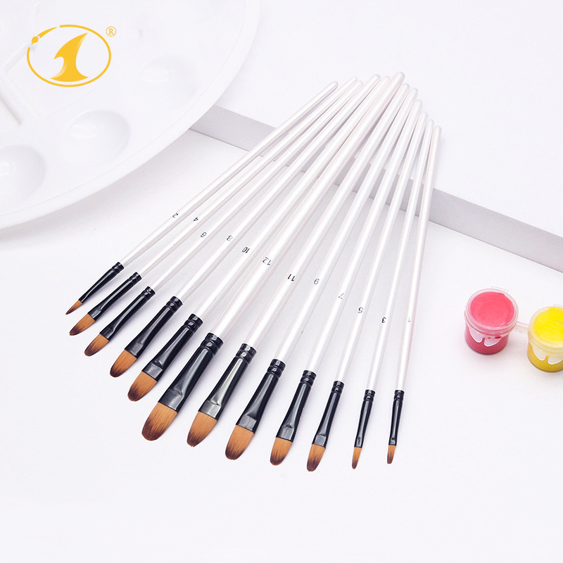 Nylon Paintbrushes Acrylic 12-Piece Set Oil Paintbrushes for Outlining Children's DIY Painting Art Watercolor Pen Supplies